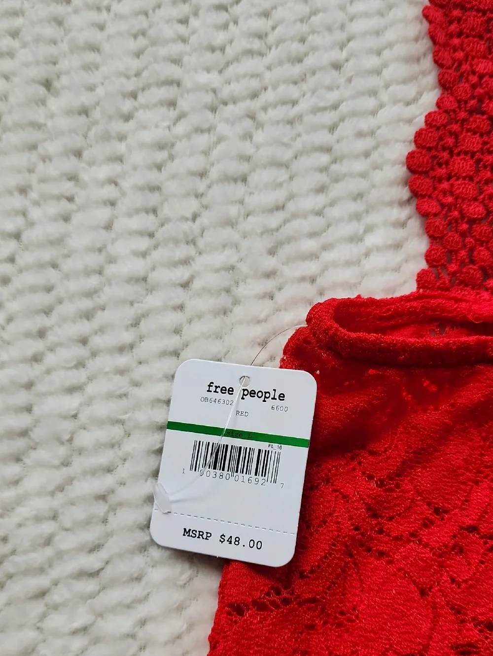 Free People Intimately Red Lace Cap Sleeve Shell Top Brand New